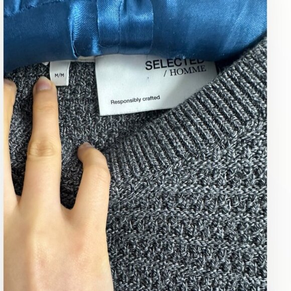 Selected Homme Men's twisted knit LS crew sweater jumper heather grey charcoal M - Picture 6 of 7